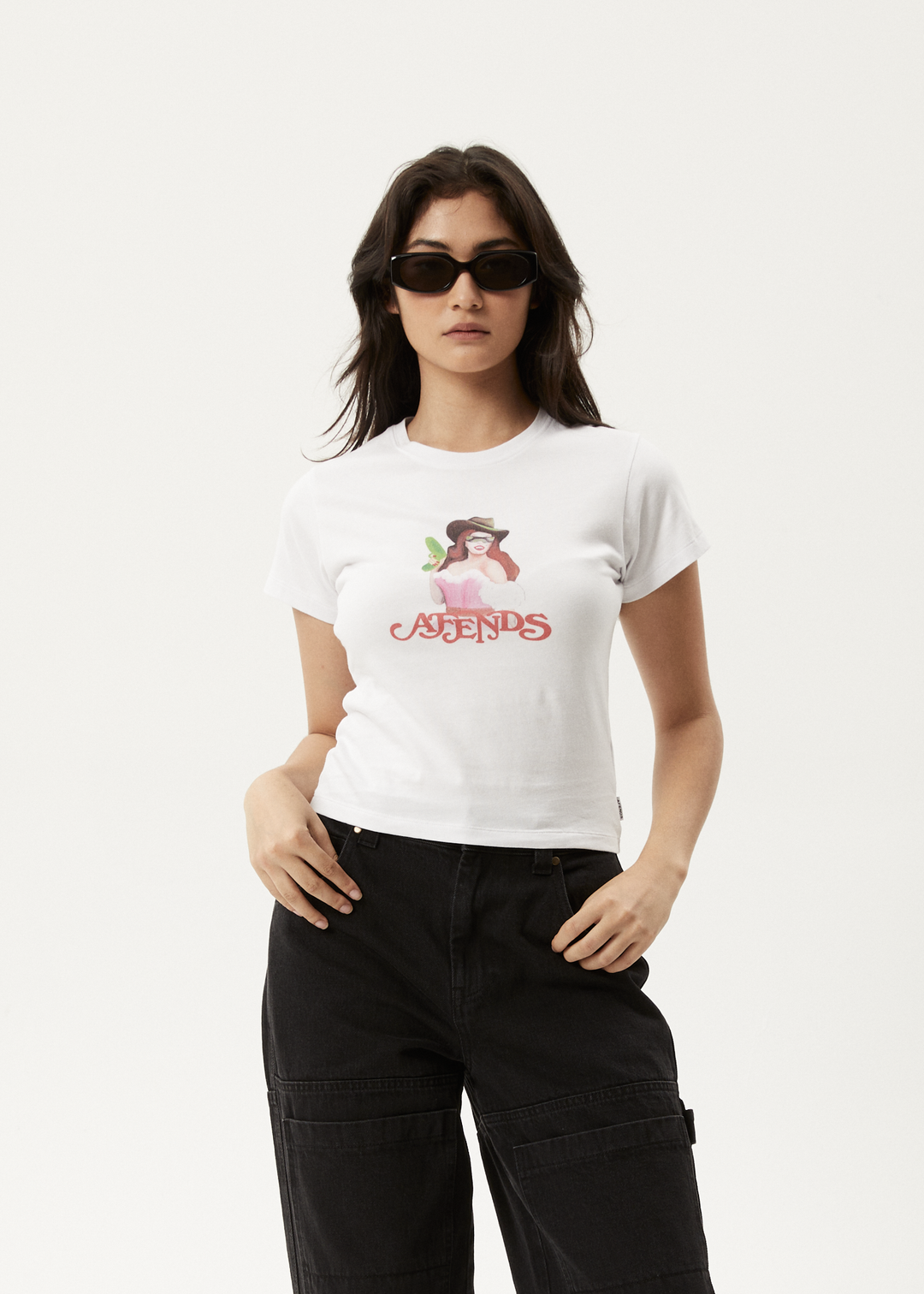 AFENDS Womens Worlds Above - Baby T-Shirt - White - Sustainable Clothing - Streetwear