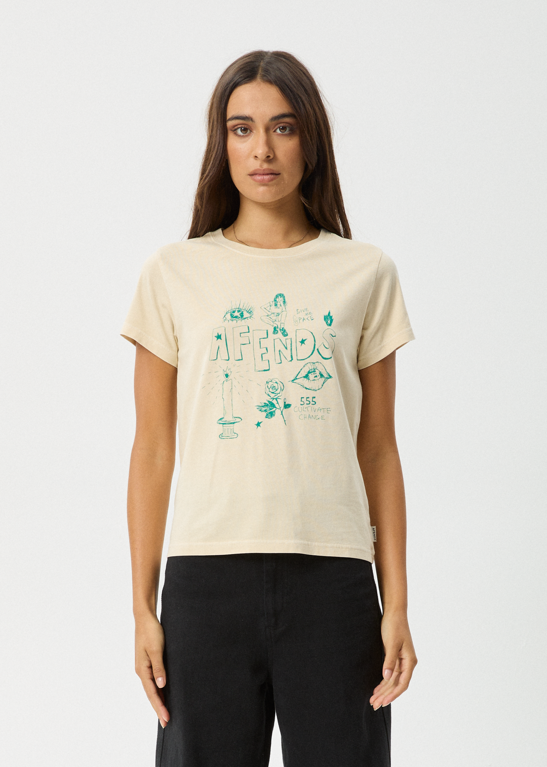 AFENDS Womens Homeroom - Classic T-Shirt - Sesame - Sustainable Clothing - Streetwear