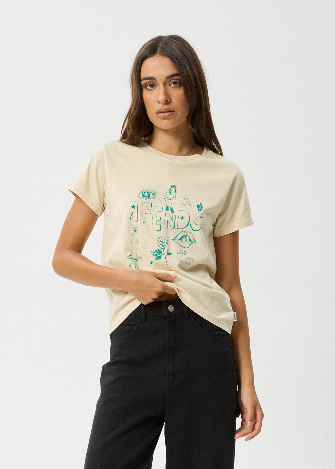 AFENDS Womens Homeroom - Classic T-Shirt - Sesame - Sustainable Clothing - Streetwear