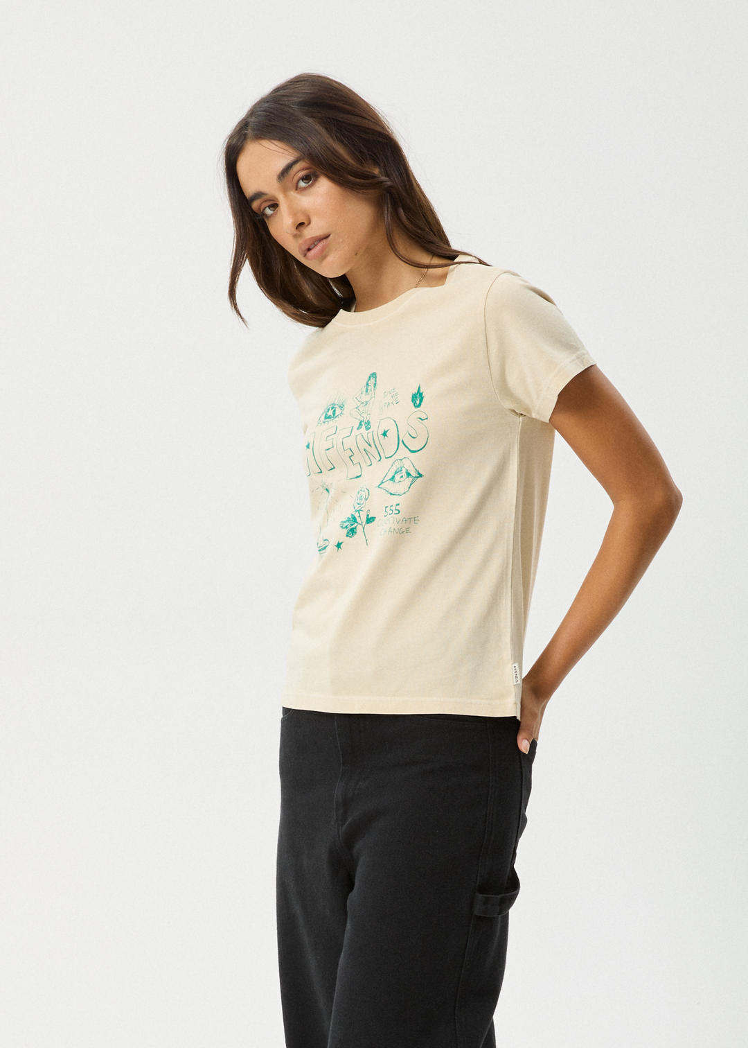 AFENDS Womens Homeroom - Classic T-Shirt - Sesame - Sustainable Clothing - Streetwear