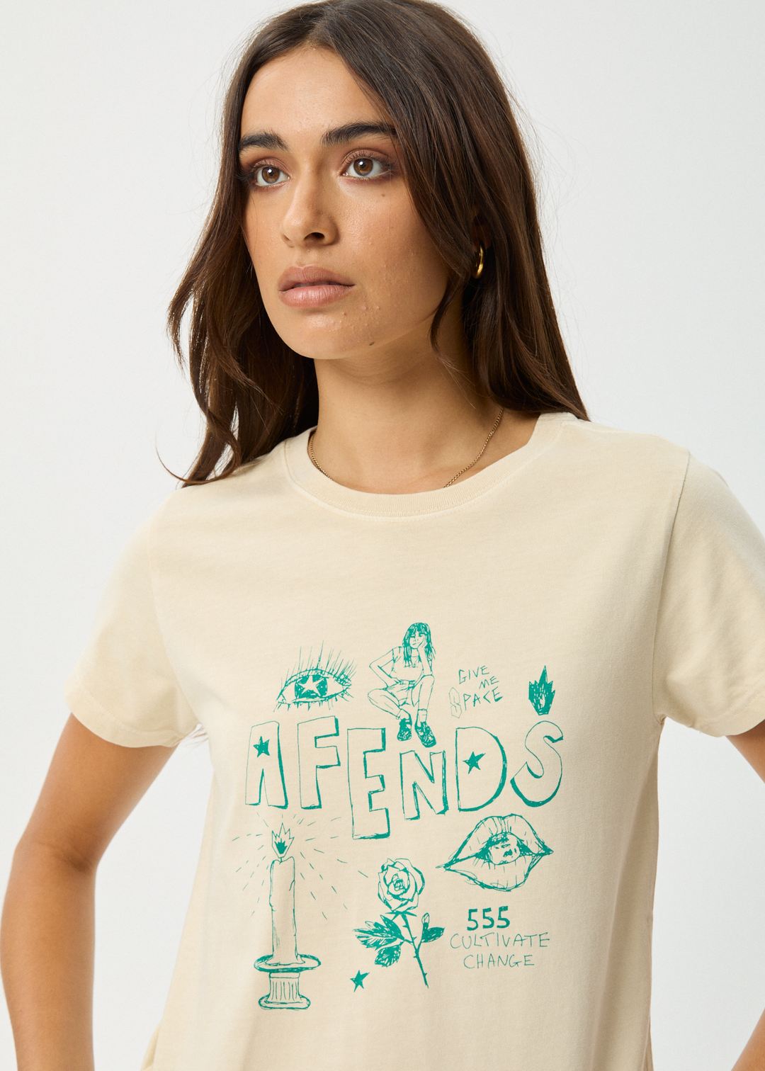 AFENDS Womens Homeroom - Classic T-Shirt - Sesame - Sustainable Clothing - Streetwear