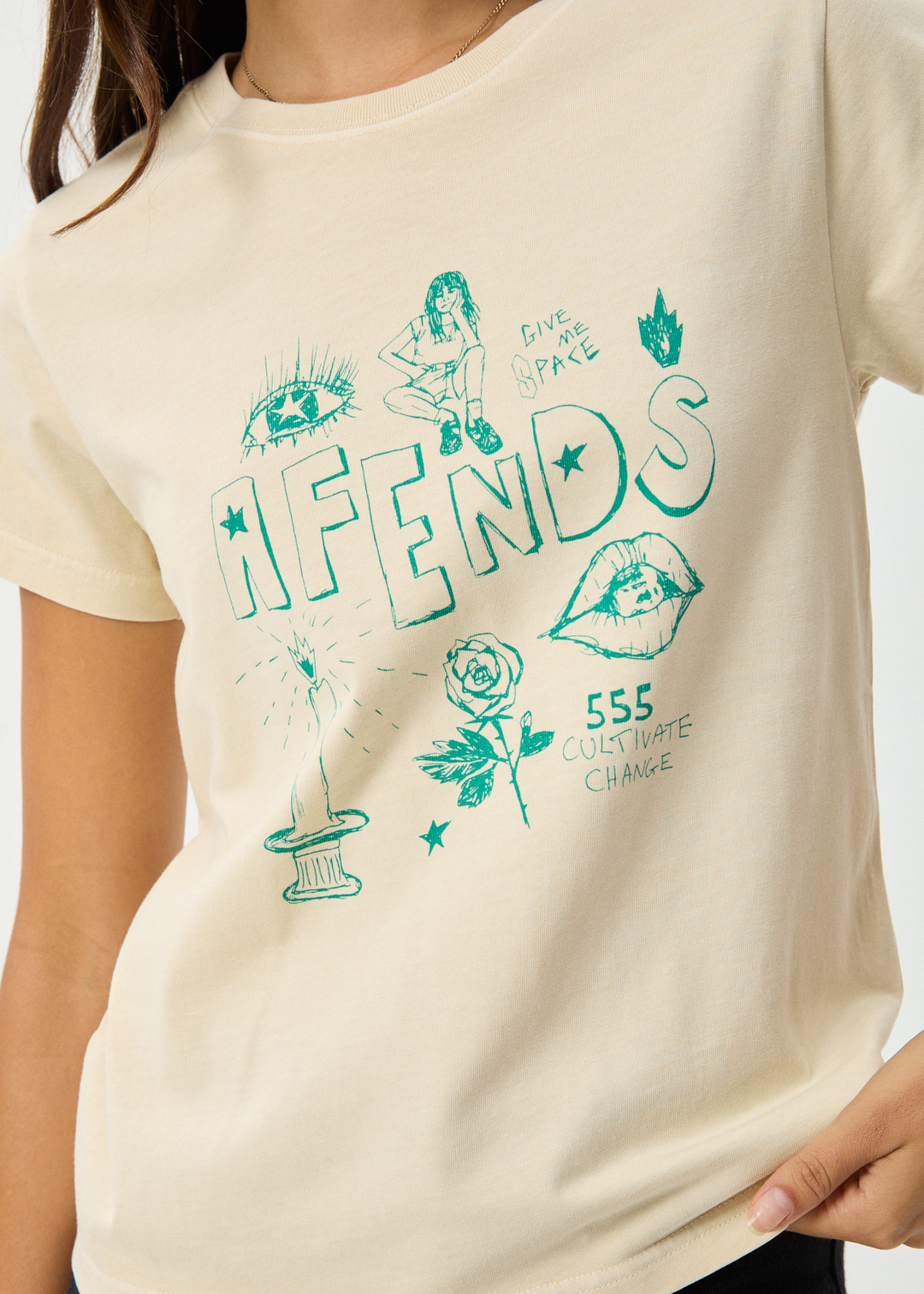 AFENDS Womens Homeroom - Classic T-Shirt - Sesame - Sustainable Clothing - Streetwear