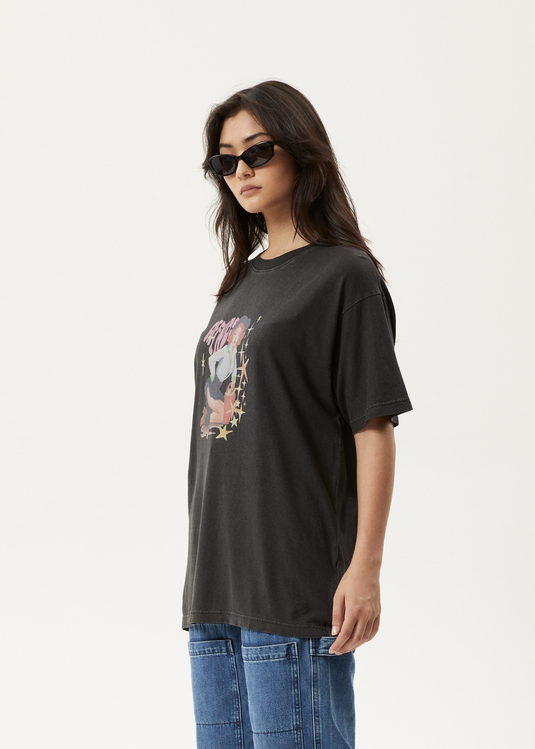 AFENDS Womens Worlds Above - Oversized T-Shirt - Stone Black - Sustainable Clothing - Streetwear