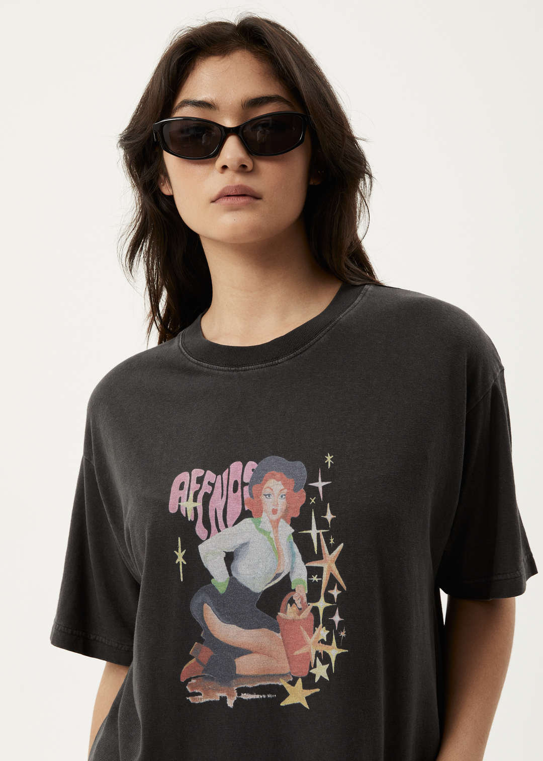 AFENDS Womens Worlds Above - Oversized T-Shirt - Stone Black - Sustainable Clothing - Streetwear