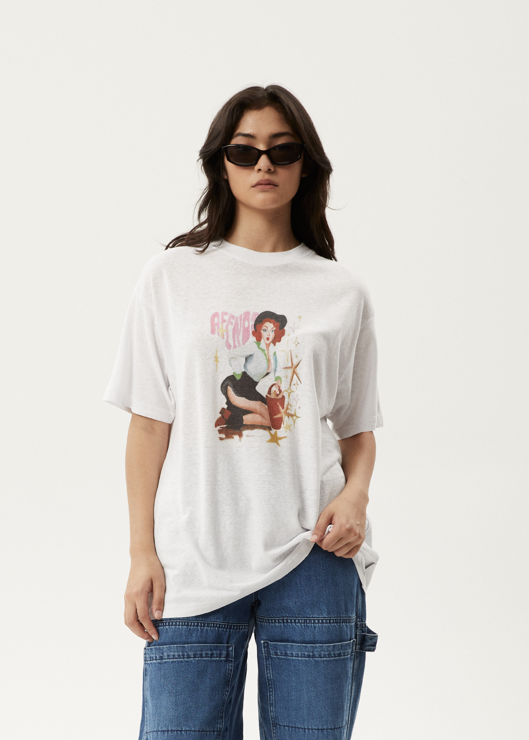 AFENDS Womens Worlds Above - Oversized T-Shirt - White - Sustainable Clothing - Streetwear