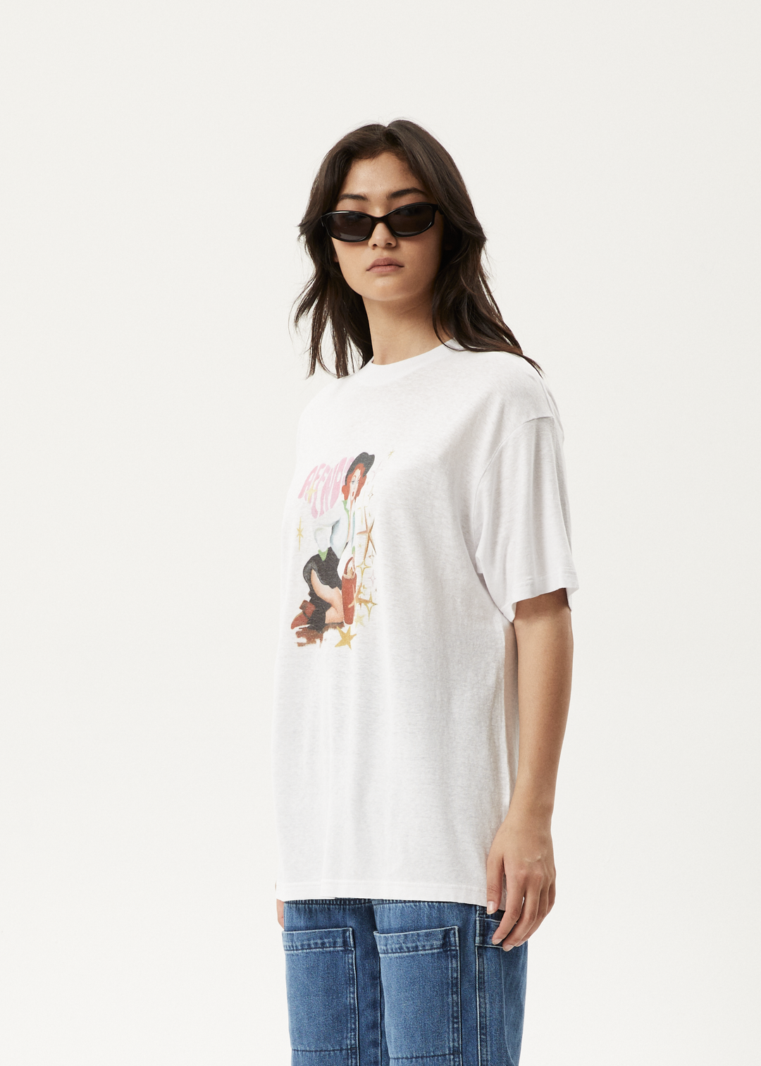 AFENDS Womens Worlds Above - Oversized T-Shirt - White - Sustainable Clothing - Streetwear