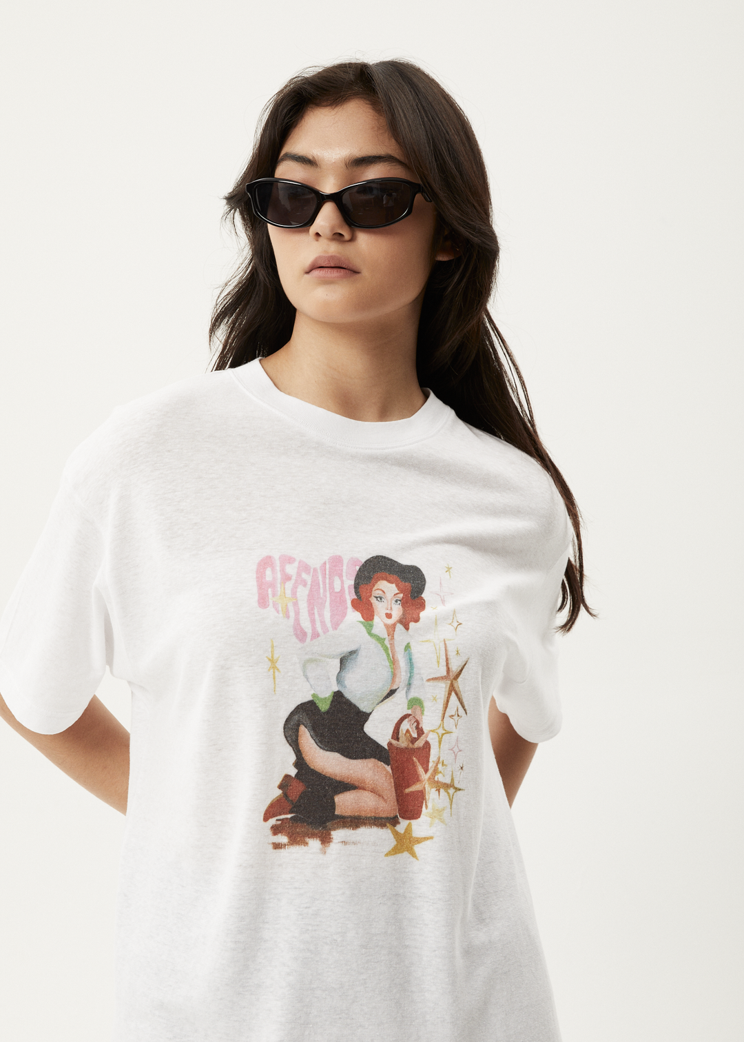 AFENDS Womens Worlds Above - Oversized T-Shirt - White - Sustainable Clothing - Streetwear