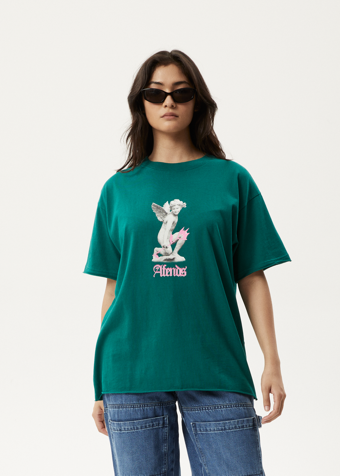 AFENDS Womens Fight Or Flight - Oversized T-Shirt - Pine - Sustainable Clothing - Streetwear