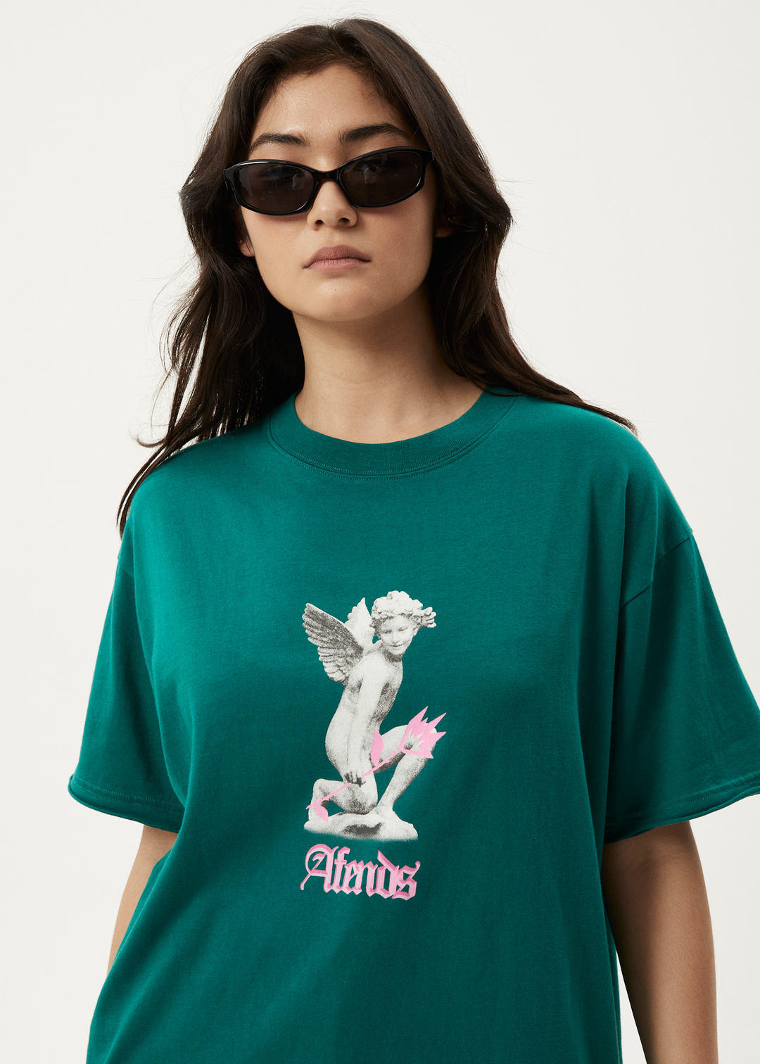 AFENDS Womens Fight Or Flight - Oversized T-Shirt - Pine - Sustainable Clothing - Streetwear