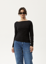 AFENDS Womens Mirage Bamboo - Sheer Long Sleeve Top - Black - Afends womens mirage bamboo   sheer long sleeve top   black   sustainable clothing   streetwear