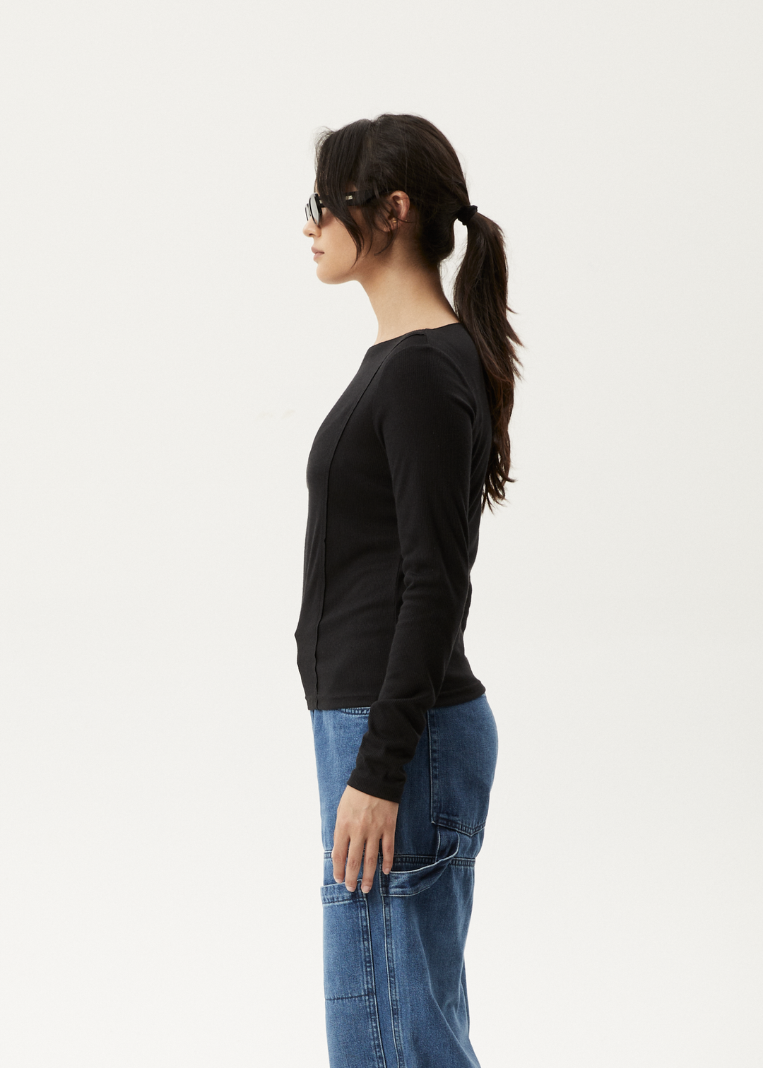 AFENDS Womens Mirage Bamboo - Sheer Long Sleeve Top - Black - Sustainable Clothing - Streetwear