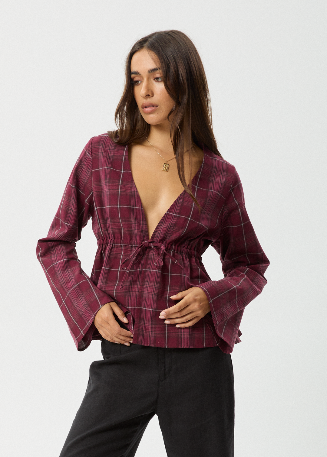 AFENDS Womens Eboni - Tie Top - Port - Sustainable Clothing - Streetwear