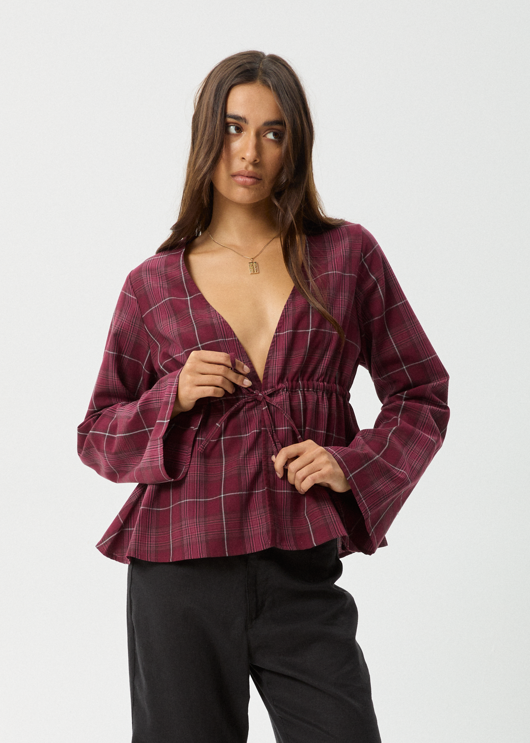 AFENDS Womens Eboni - Tie Top - Port - Sustainable Clothing - Streetwear