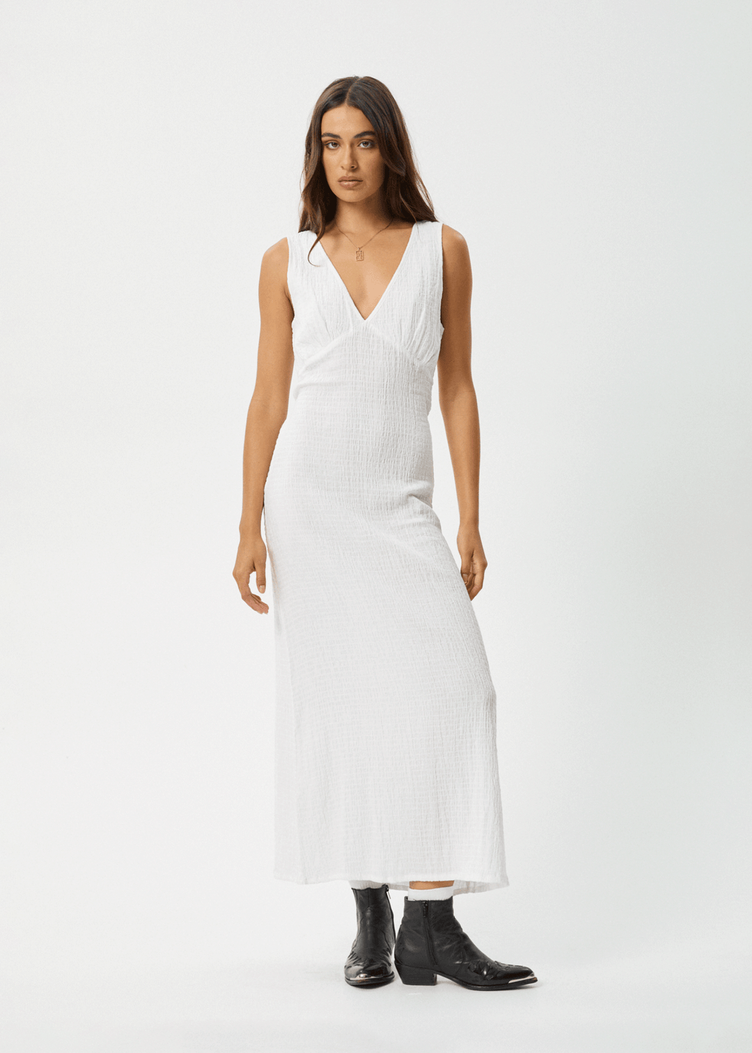 AFENDS Womens Focus - Seersucker Maxi Dress - White - Sustainable Clothing - Streetwear