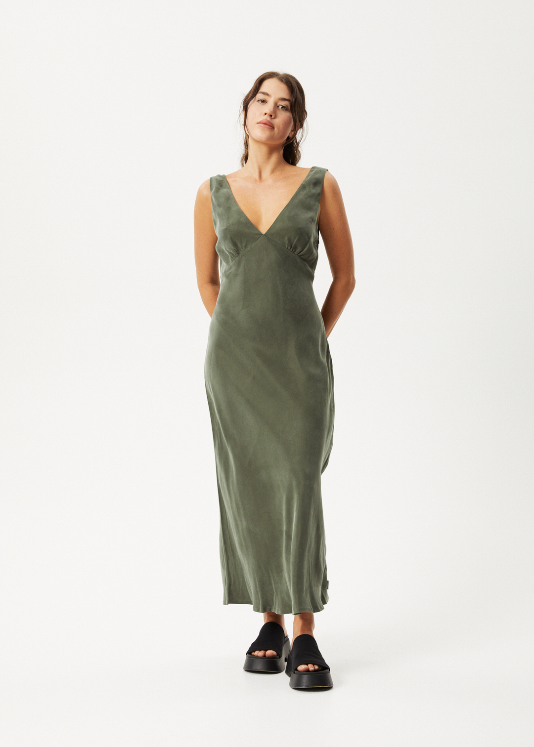 AFENDS Womens Gia - Cupro Maxi Dress - Deep Green - Sustainable Clothing - Streetwear