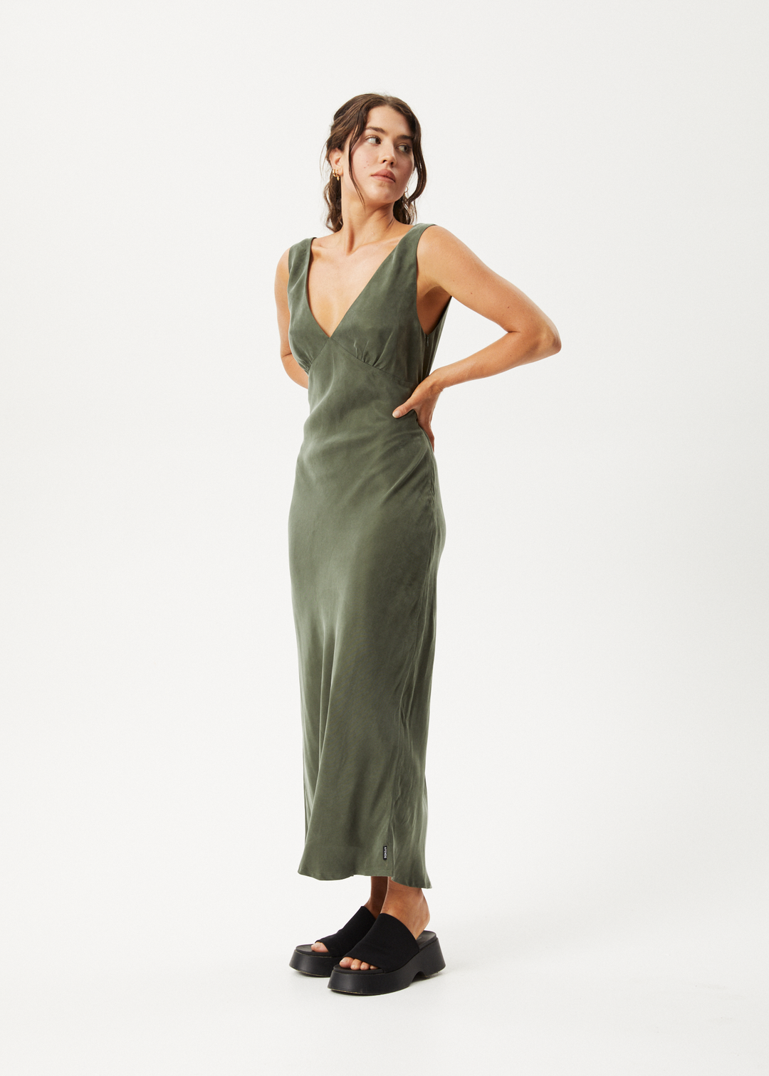 AFENDS Womens Gia - Cupro Maxi Dress - Deep Green - Sustainable Clothing - Streetwear