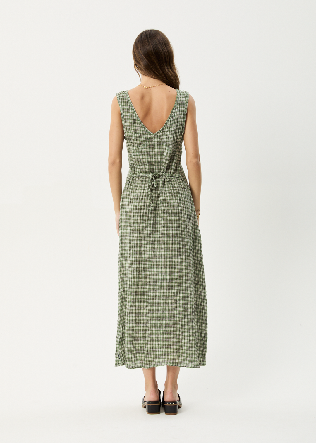 AFENDS Womens Base - Seersucker Check Maxi Dress - Deep Green Check - Sustainable Clothing - Streetwear