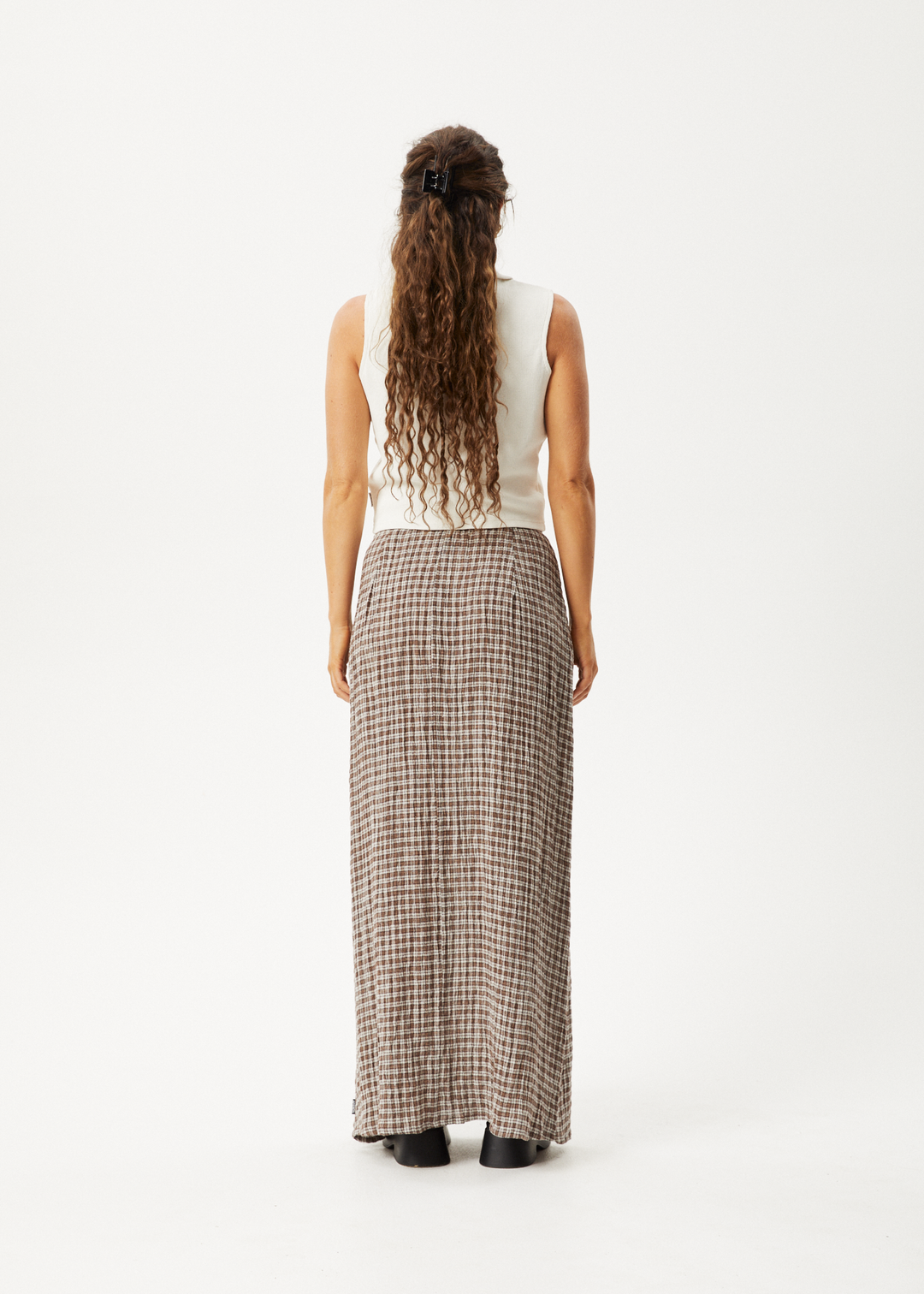 AFENDS Womens Base - Seersucker Check Skirt - Coffee Check - Sustainable Clothing - Streetwear