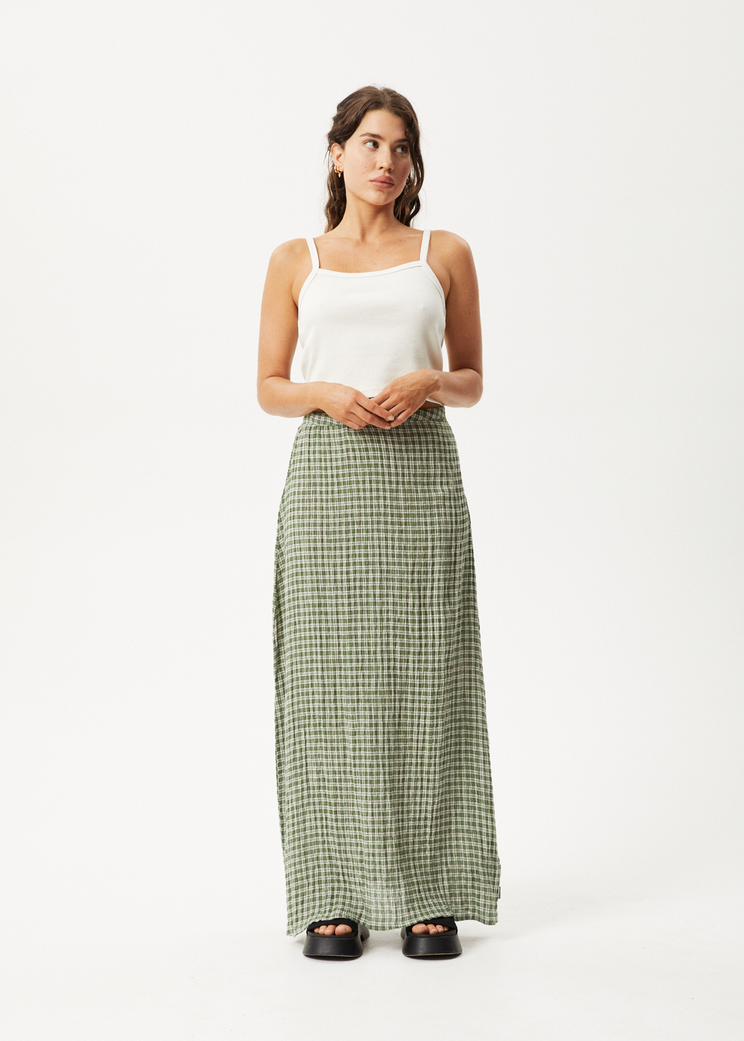 AFENDS Womens Base - Seersucker Check Skirt - Deep Green Check - Sustainable Clothing - Streetwear