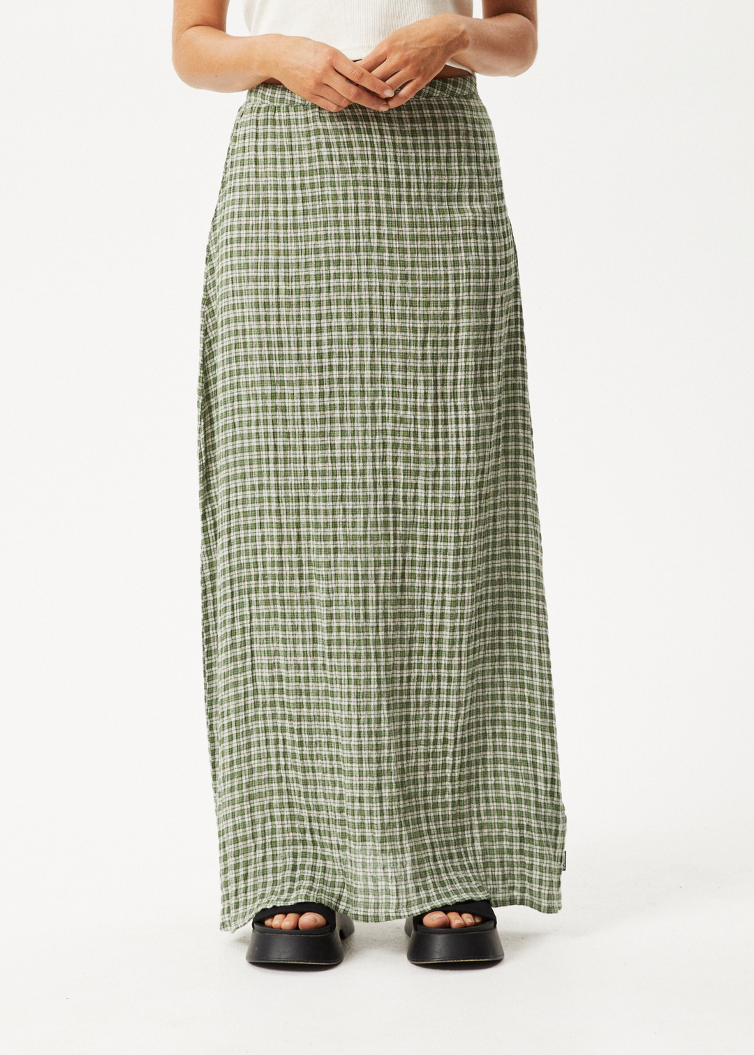 AFENDS Womens Base - Seersucker Check Skirt - Deep Green Check - Sustainable Clothing - Streetwear