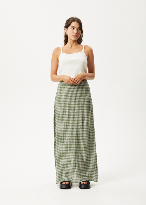 AFENDS Womens Base - Seersucker Check Skirt - Deep Green Check