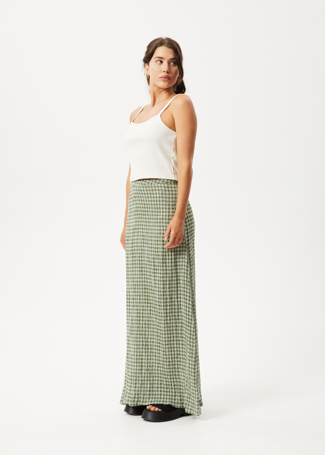 AFENDS Womens Base - Seersucker Check Skirt - Deep Green Check - Sustainable Clothing - Streetwear