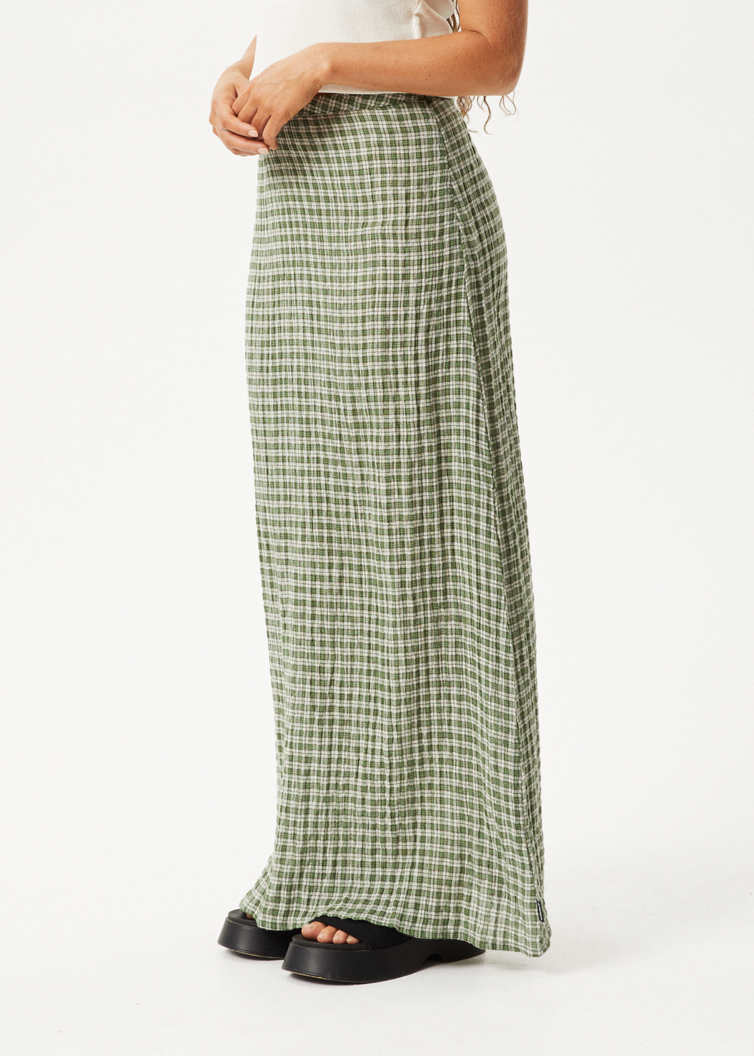 AFENDS Womens Base - Seersucker Check Skirt - Deep Green Check - Sustainable Clothing - Streetwear