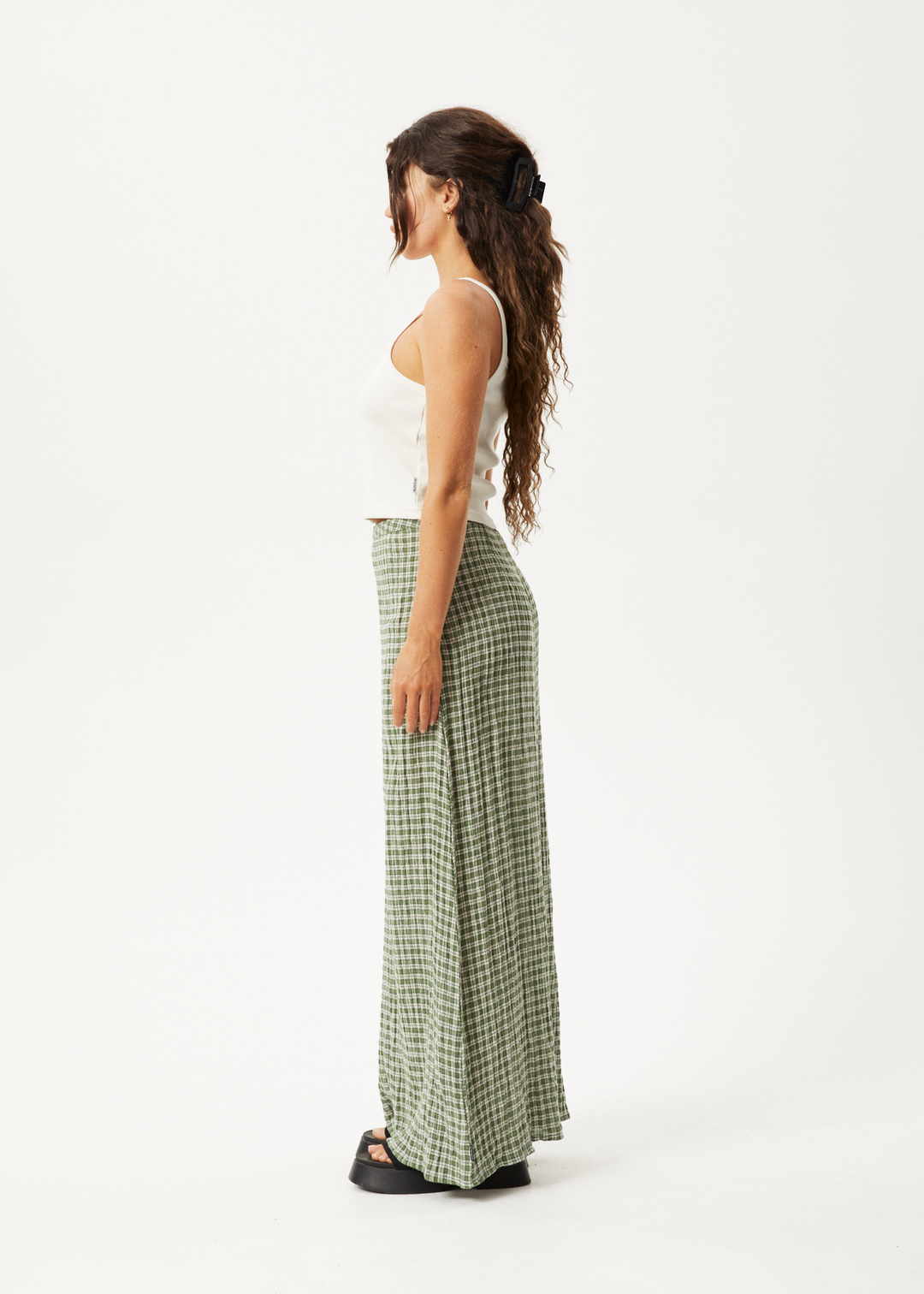 AFENDS Womens Base - Seersucker Check Skirt - Deep Green Check - Sustainable Clothing - Streetwear