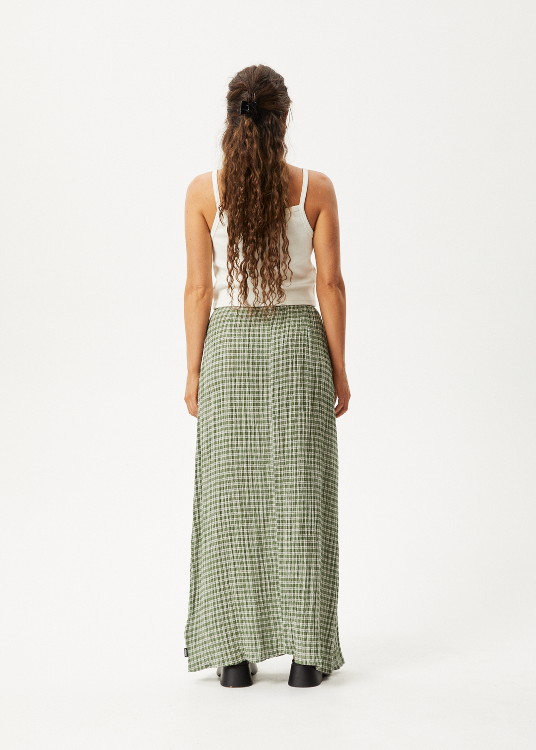 AFENDS Womens Base - Seersucker Check Skirt - Deep Green Check - Sustainable Clothing - Streetwear