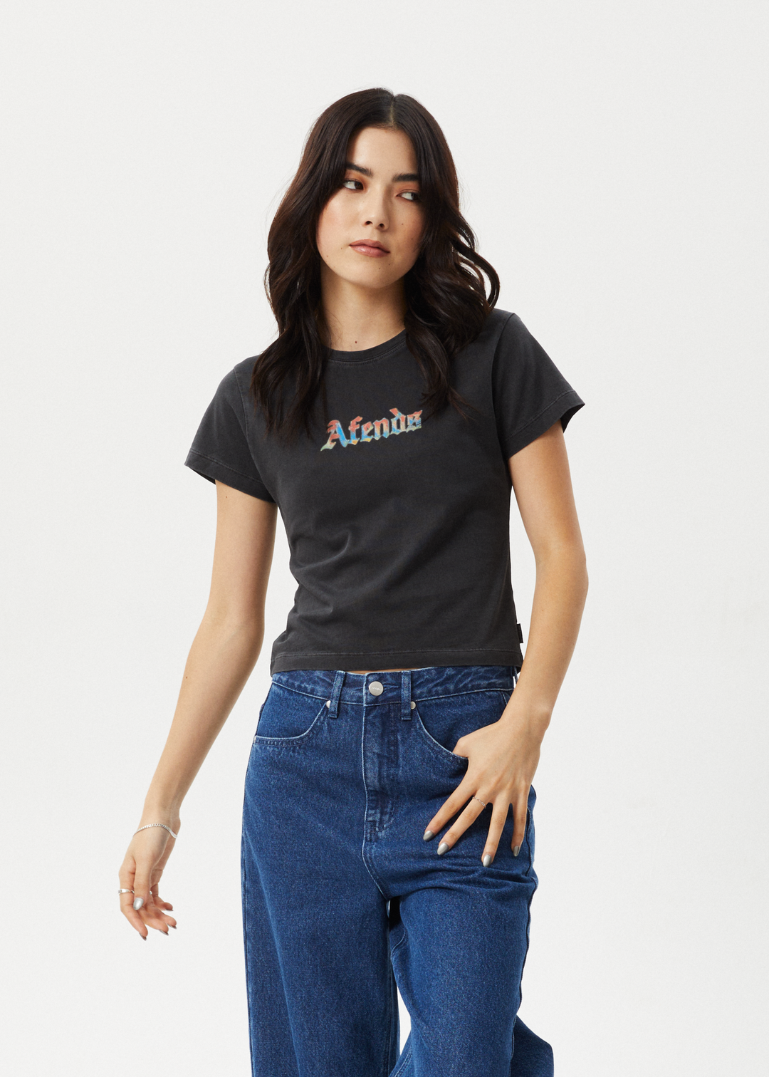 AFENDS Womens Nirvana - Baby Tee - Stone Black - Sustainable Clothing - Streetwear