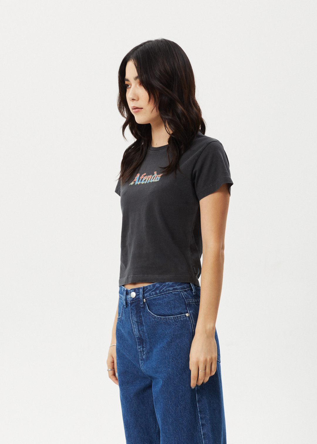 AFENDS Womens Nirvana - Baby Tee - Stone Black - Sustainable Clothing - Streetwear