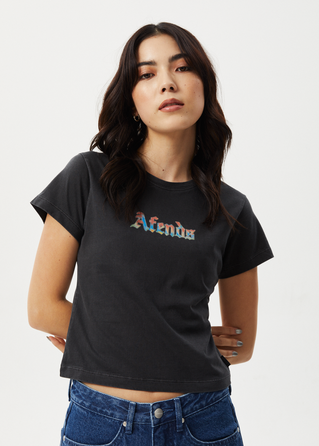 AFENDS Womens Nirvana - Baby Tee - Stone Black - Sustainable Clothing - Streetwear