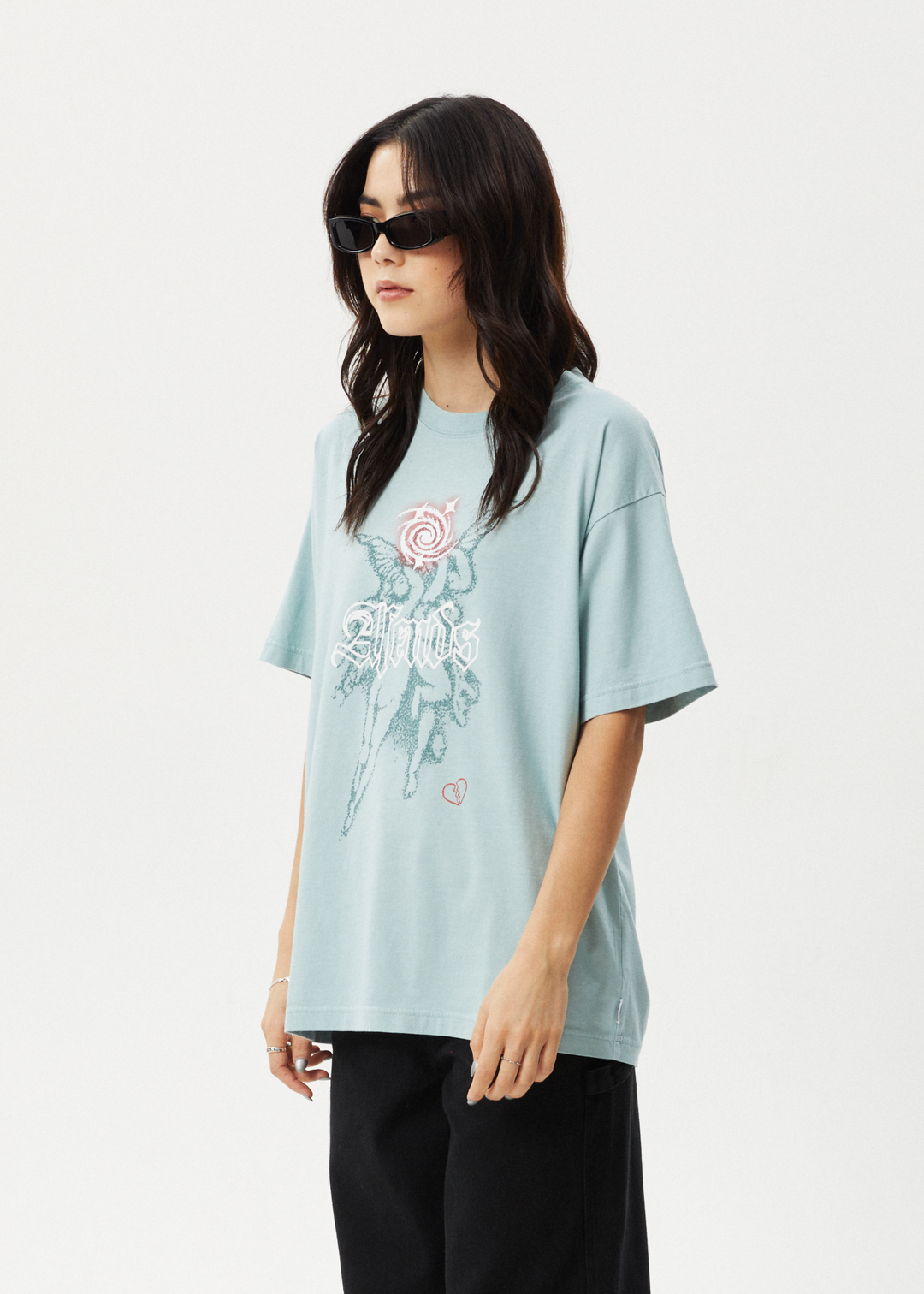 AFENDS Womens Sacred - Oversized Tee - Ether Blue - Sustainable Clothing - Streetwear