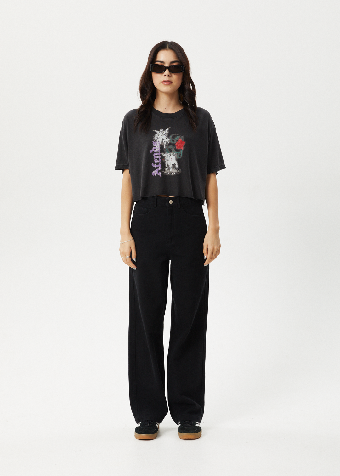 AFENDS Womens Nirvana Cropped - Oversized Tee - Stone Black - Sustainable Clothing - Streetwear