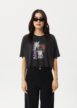 AFENDS Womens Nirvana Cropped - Oversized Tee - Stone Black - Afends womens nirvana cropped   oversized tee   stone black   sustainable clothing   streetwear