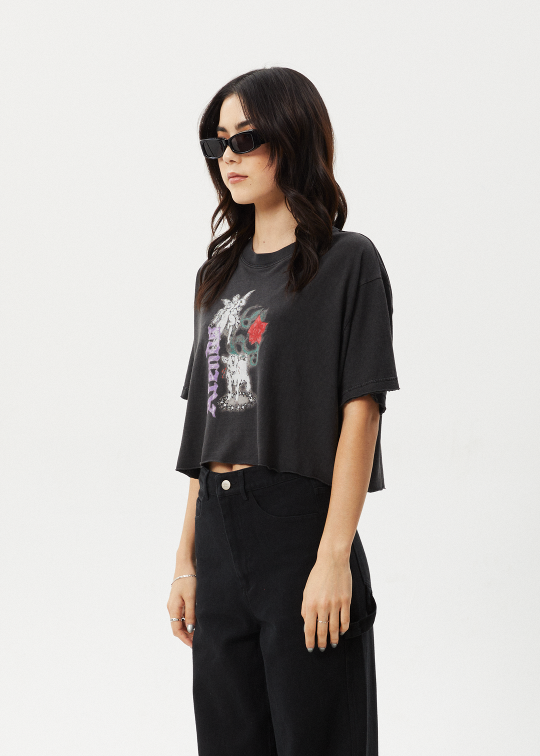 AFENDS Womens Nirvana Cropped - Oversized Tee - Stone Black - Sustainable Clothing - Streetwear