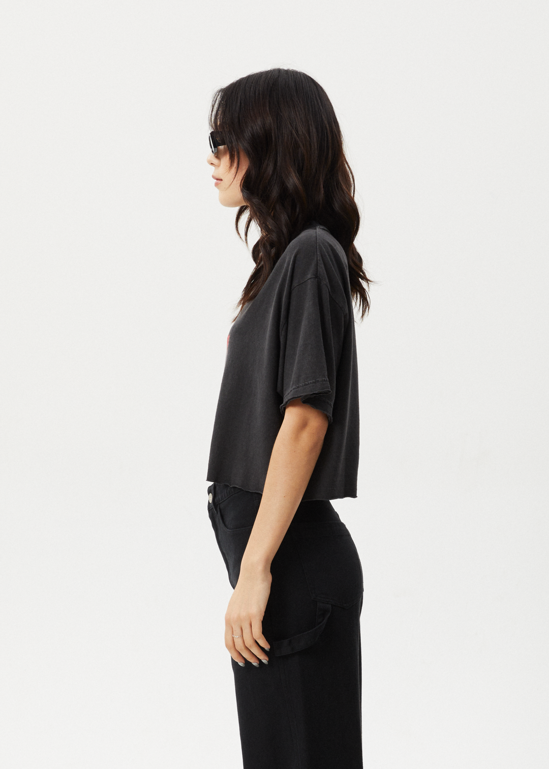 AFENDS Womens Nirvana Cropped - Oversized Tee - Stone Black - Sustainable Clothing - Streetwear