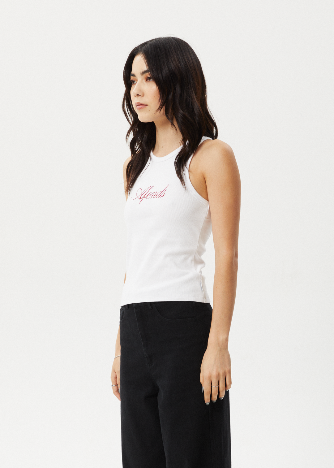 AFENDS Womens Notice - Rib Singlet - White - Sustainable Clothing - Streetwear