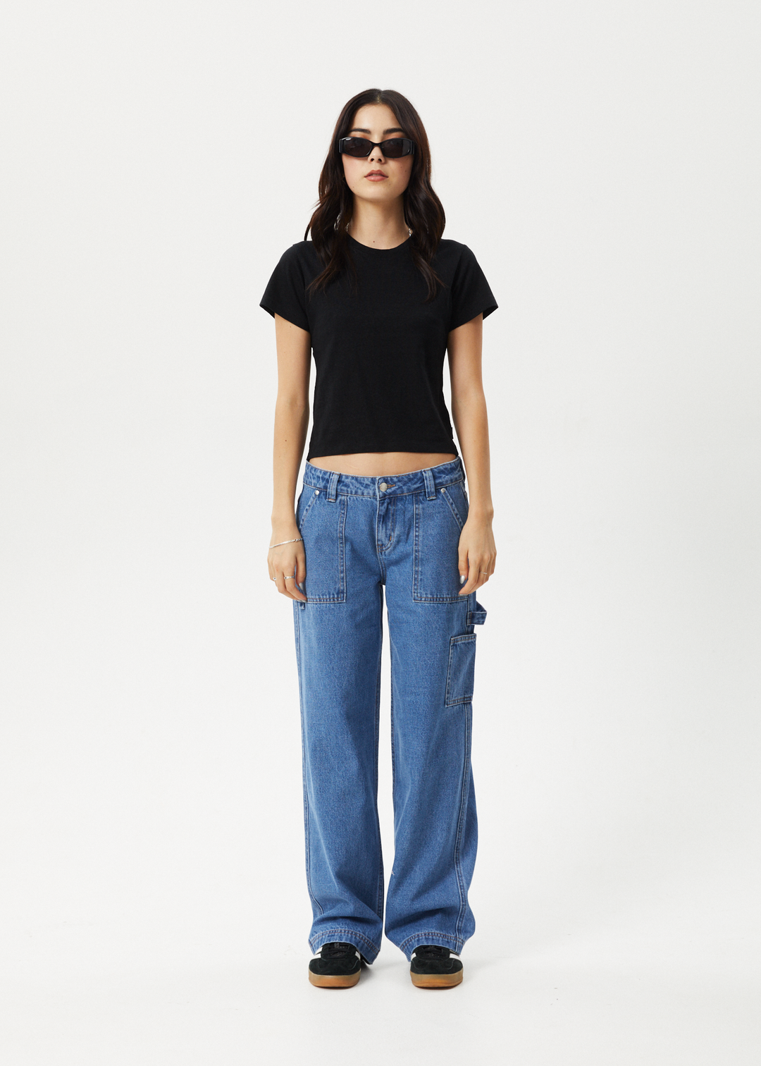 AFENDS Womens Lexi - Low Rise Carpenter Jeans - Worn Blue - Sustainable Clothing - Streetwear