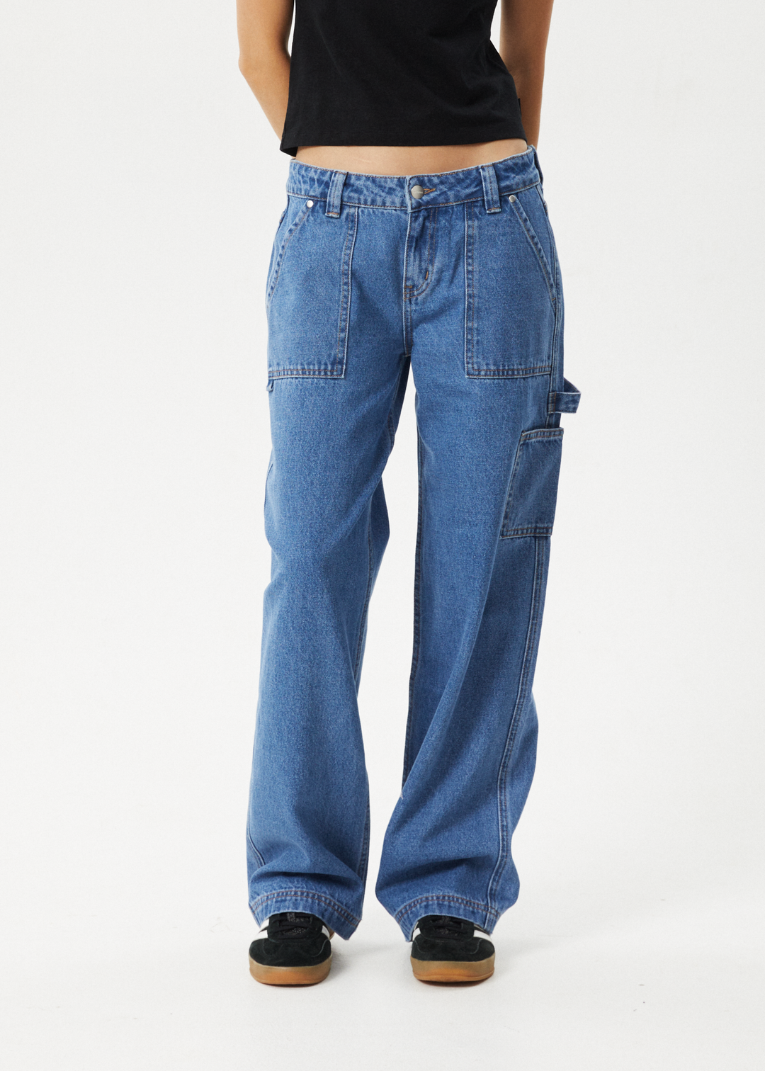 AFENDS Womens Lexi - Low Rise Carpenter Jeans - Worn Blue - Sustainable Clothing - Streetwear