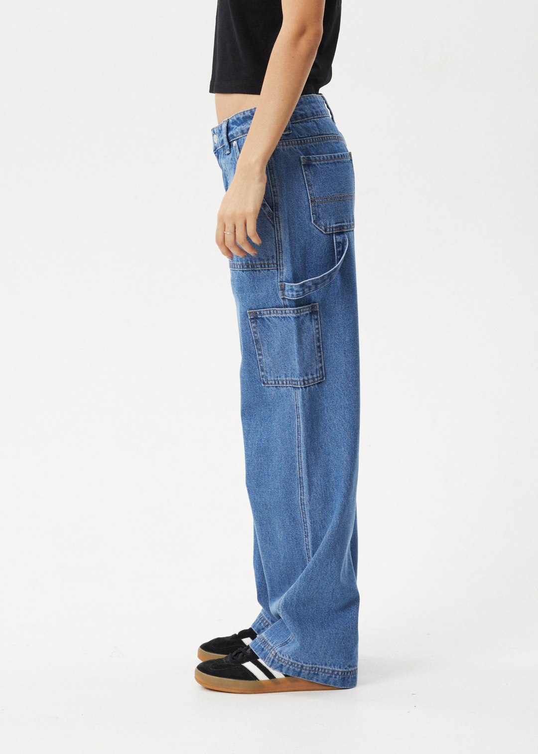 AFENDS Womens Lexi - Low Rise Carpenter Jeans - Worn Blue - Sustainable Clothing - Streetwear