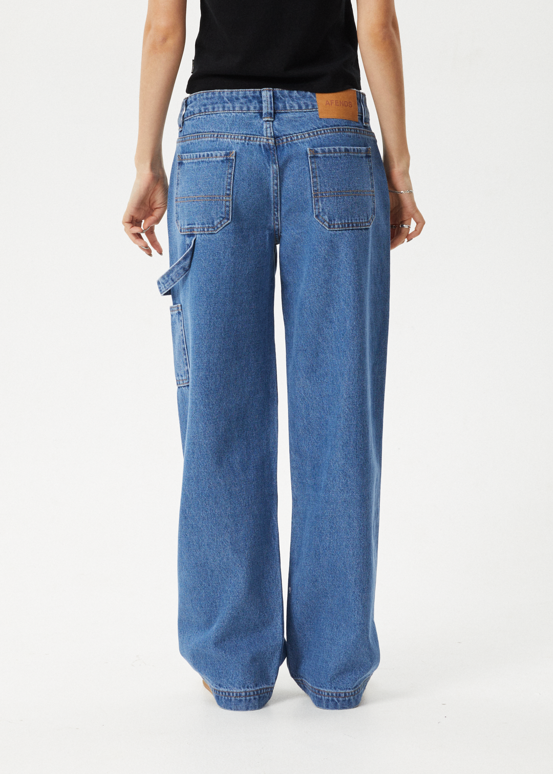 AFENDS Womens Lexi - Low Rise Carpenter Jeans - Worn Blue - Sustainable Clothing - Streetwear