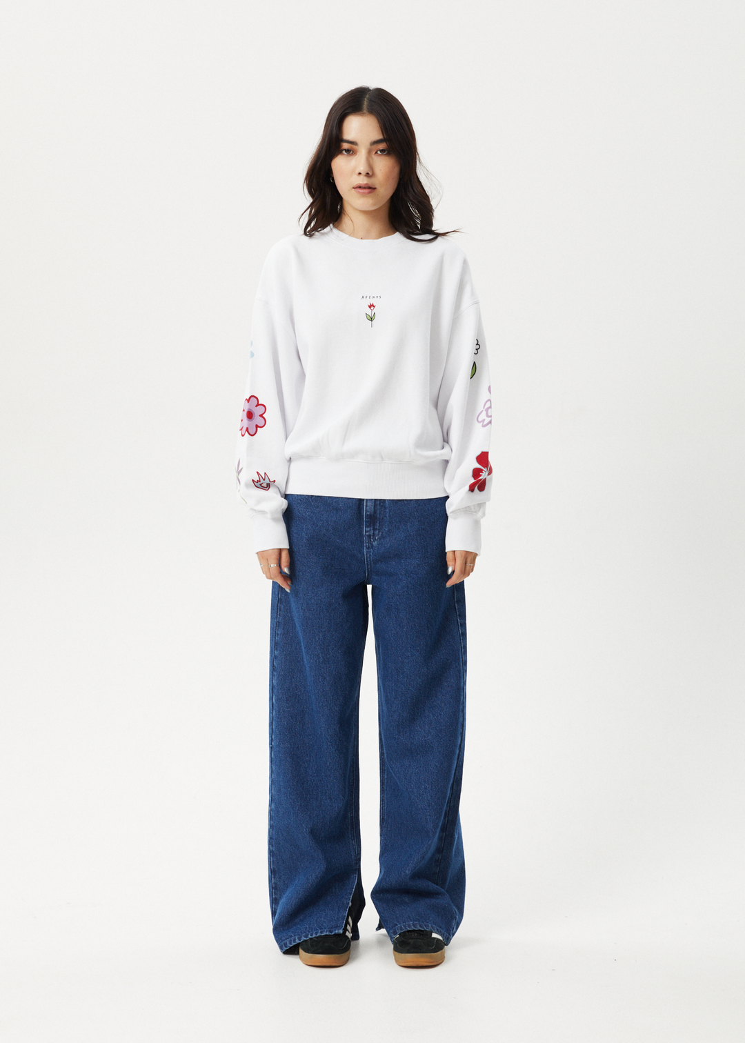 AFENDS Womens Flourish - Crew Neck - White - Sustainable Clothing - Streetwear