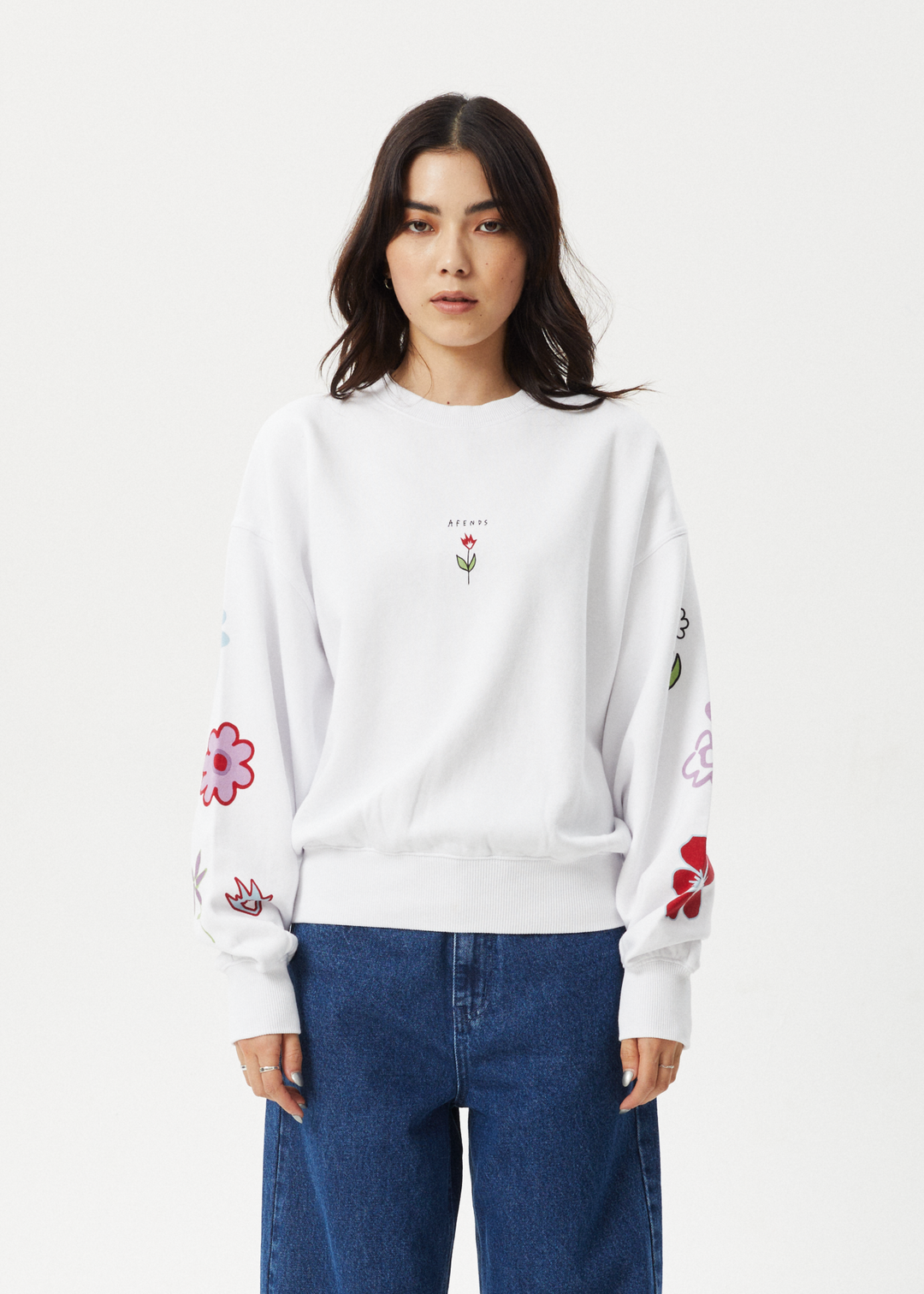 AFENDS Womens Flourish - Crew Neck - White - Sustainable Clothing - Streetwear