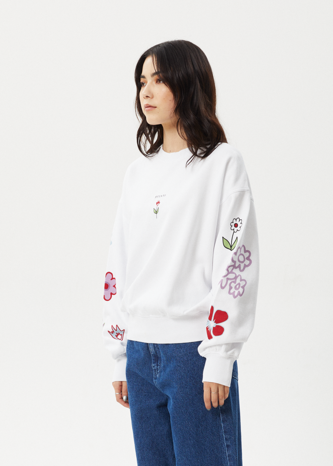 AFENDS Womens Flourish - Crew Neck - White - Sustainable Clothing - Streetwear