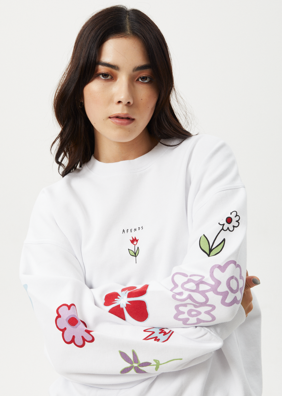 AFENDS Womens Flourish - Crew Neck - White - Sustainable Clothing - Streetwear