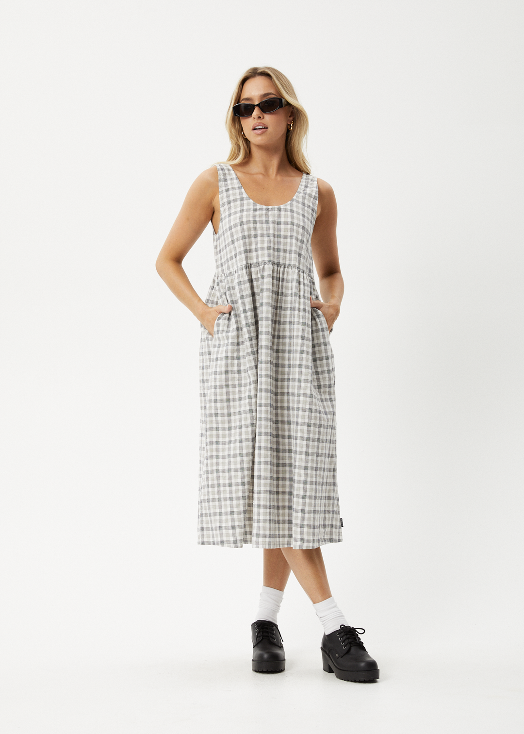 AFENDS Womens Leo - Check Midi Dress - Black / White - Sustainable Clothing - Streetwear