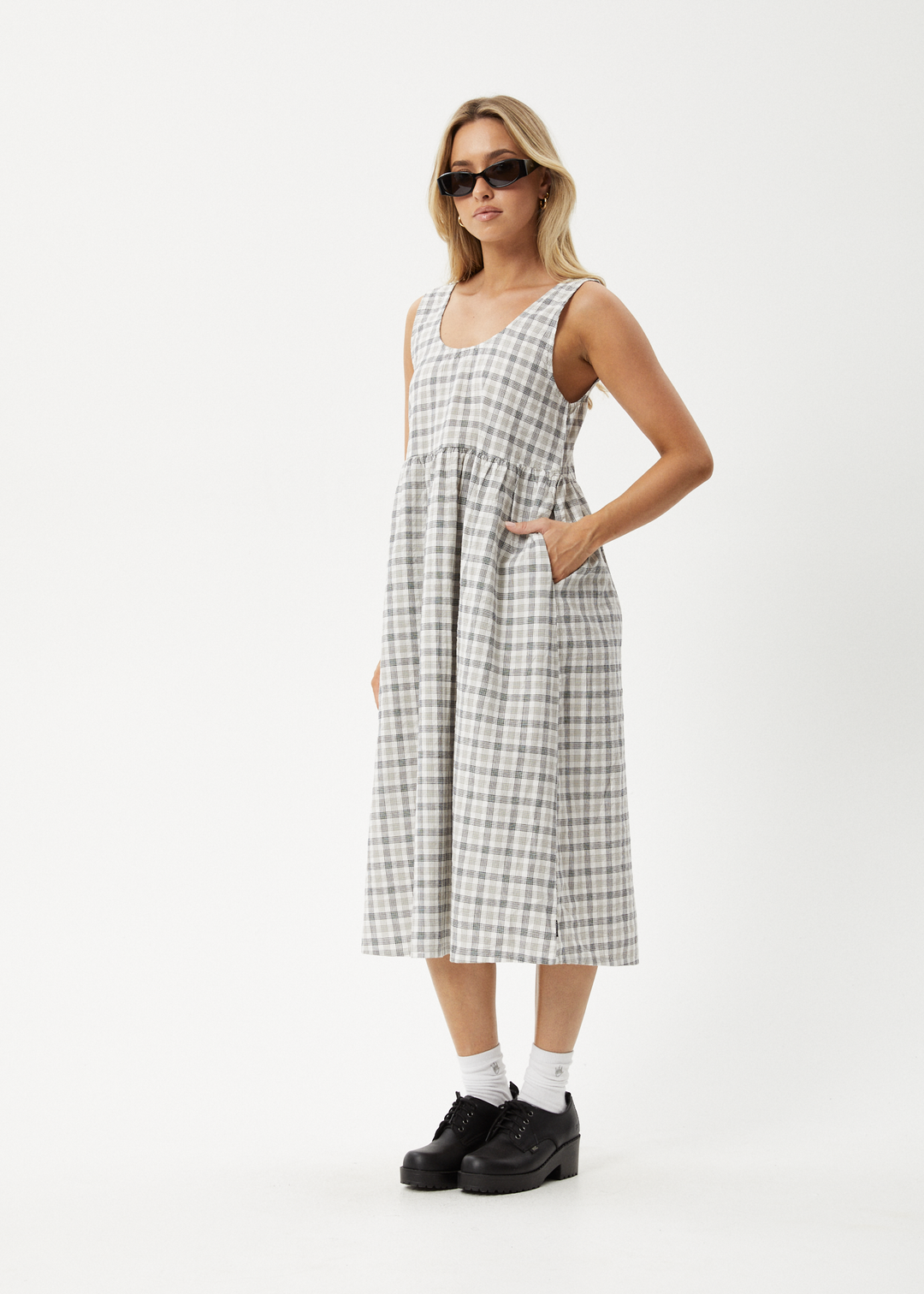 AFENDS Womens Leo - Check Midi Dress - Black / White - Sustainable Clothing - Streetwear