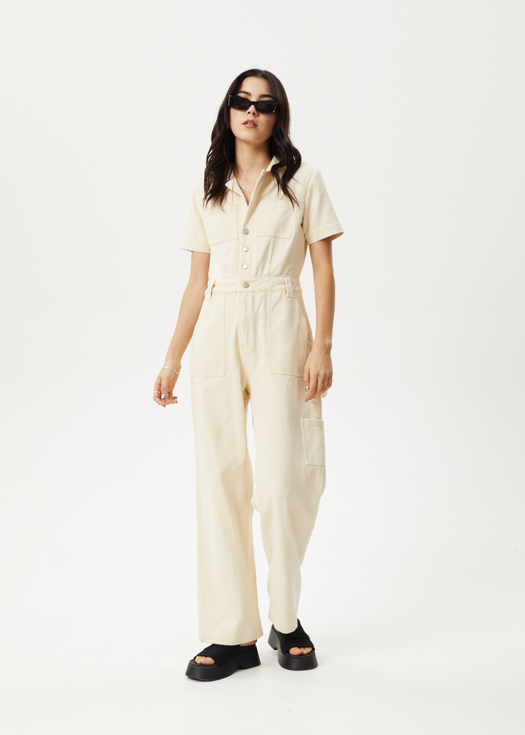 AFENDS Womens Mika - Carpenter Jumpsuit - Sand - Sustainable Clothing - Streetwear