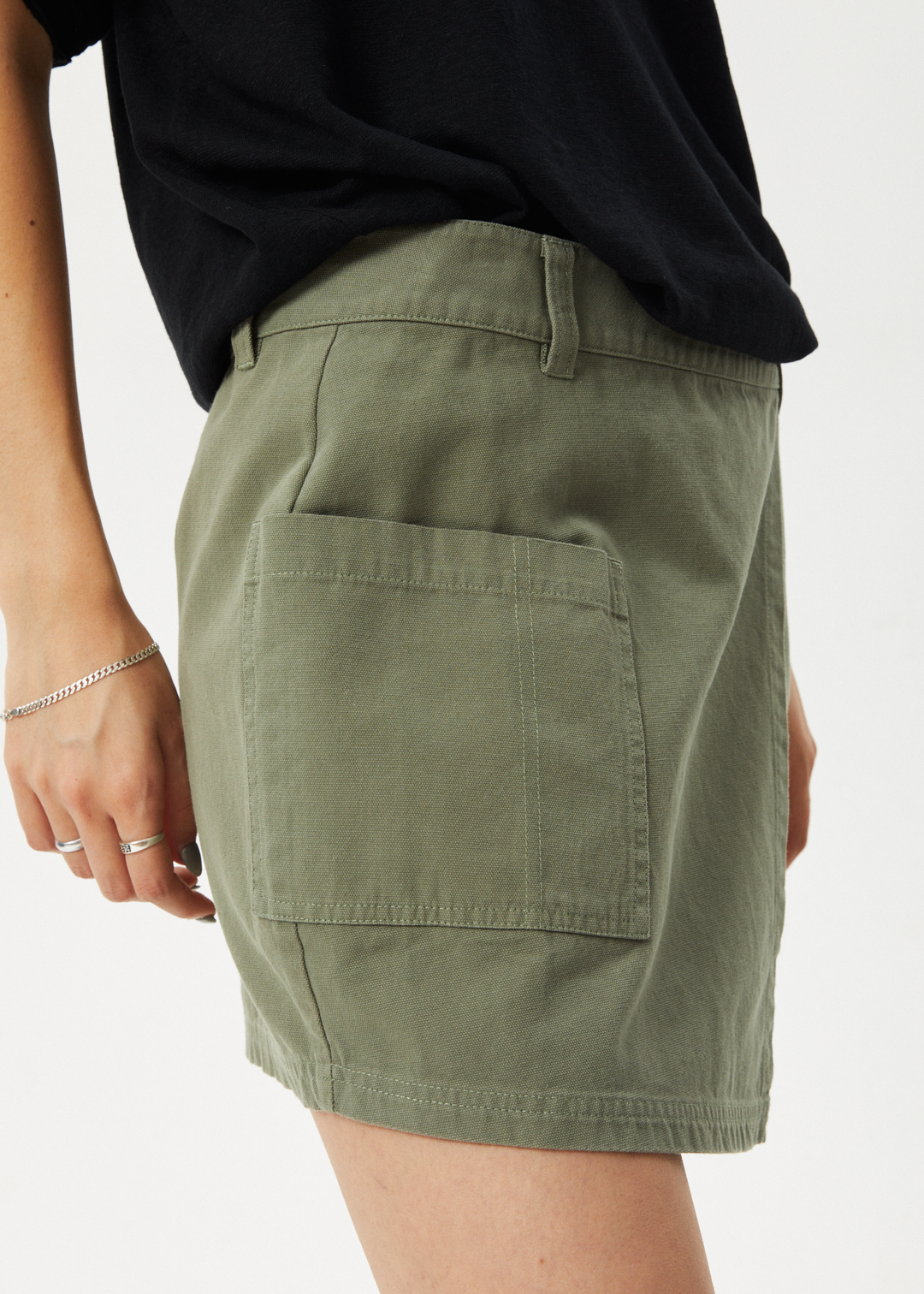 AFENDS Womens Fraser - Utility Mini Skirt - Olive - Sustainable Clothing - Streetwear